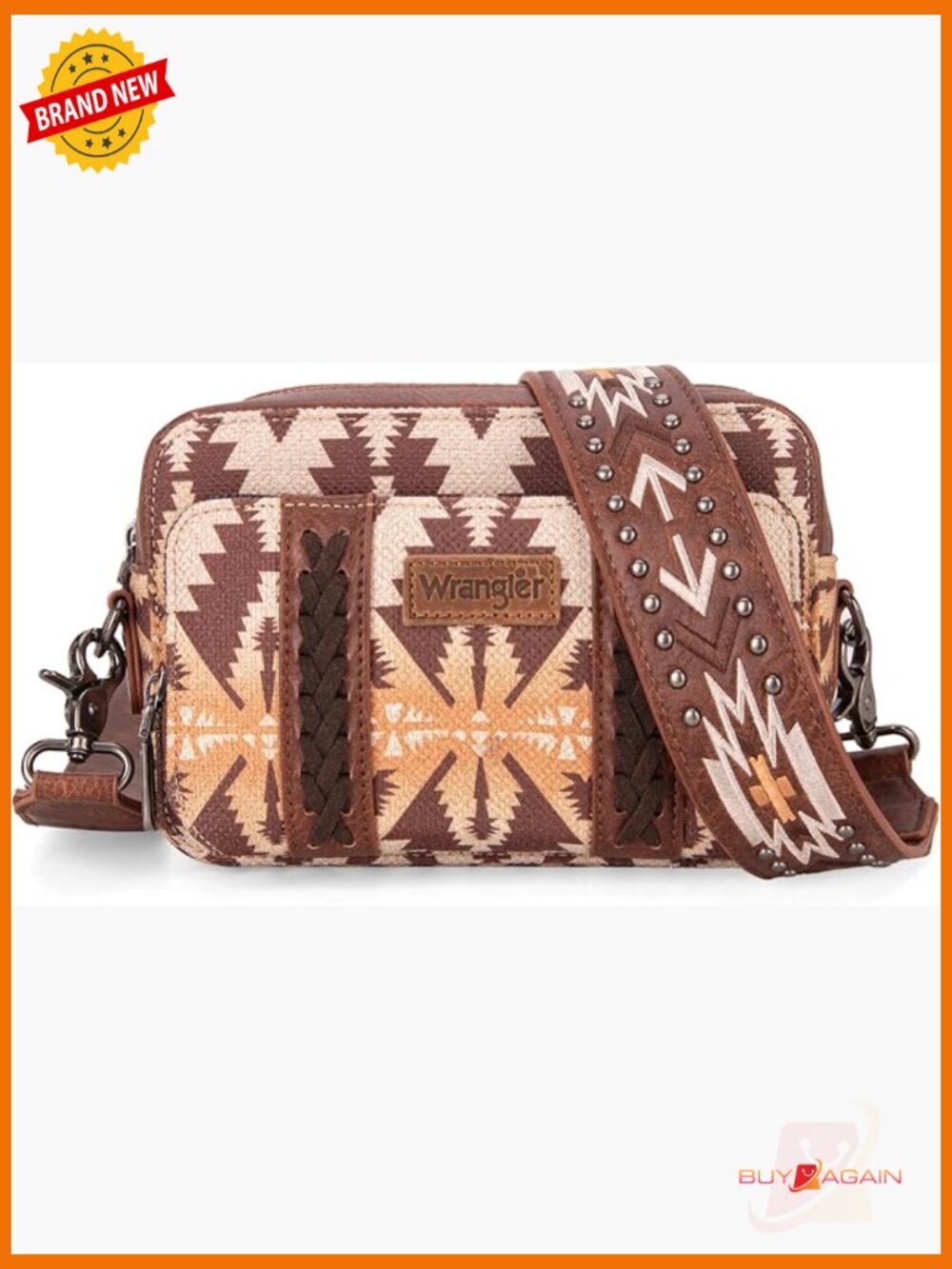 Small Crossbody Bag with Guitar Strap Multi Pocket Aztec Pattern